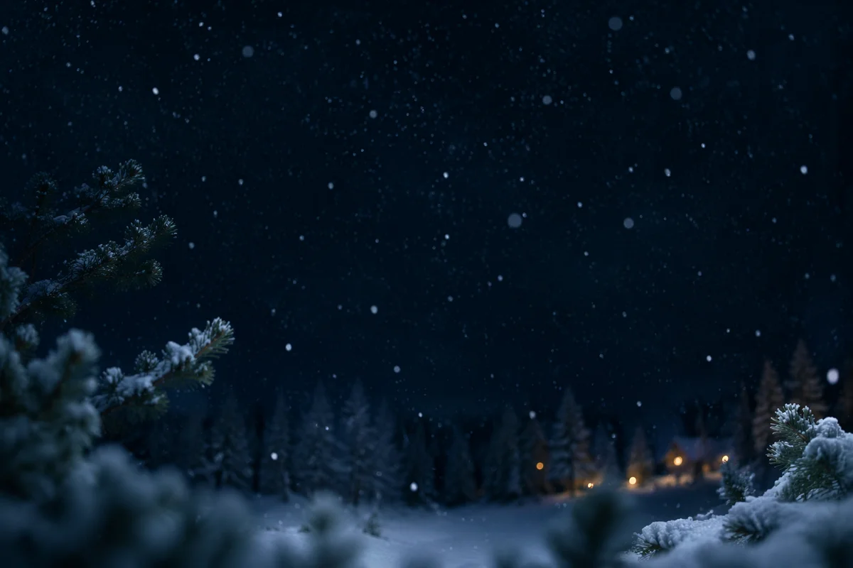 Soft Snowfall Over Midnight Christmas Woodland
