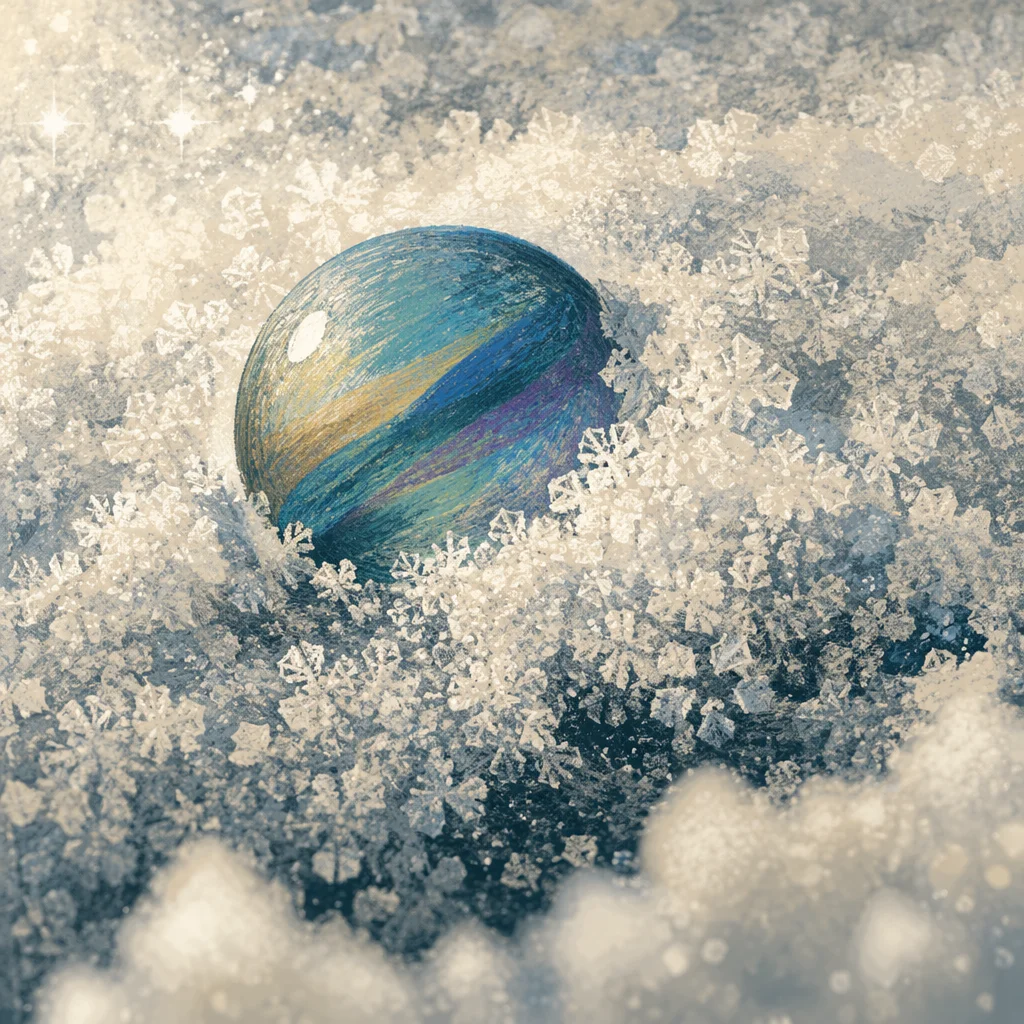 Iridescent Glass Sphere in Snow Crystals