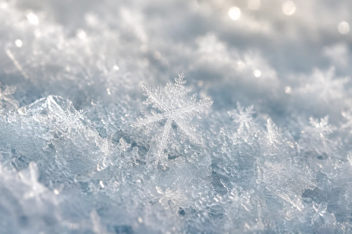 Macro Snowflake on Frosted Ice Crystals