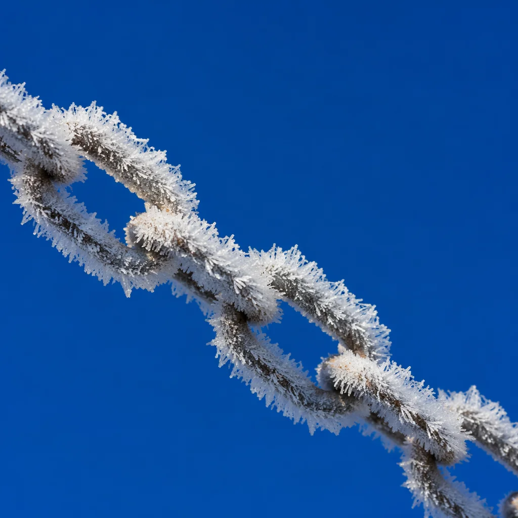 Frosted Chain Against Deep Winter Sky