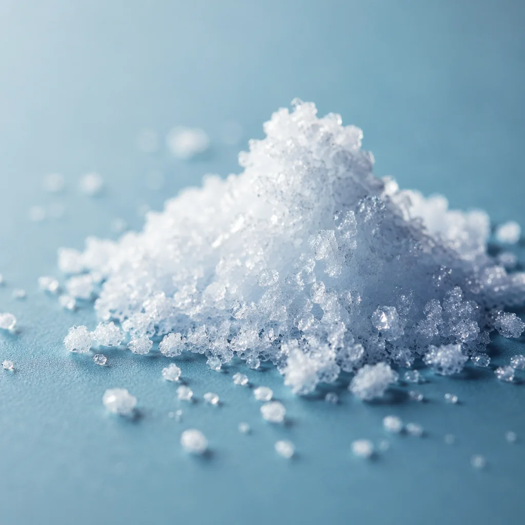 Macro Snow Crystals on Blue Surface