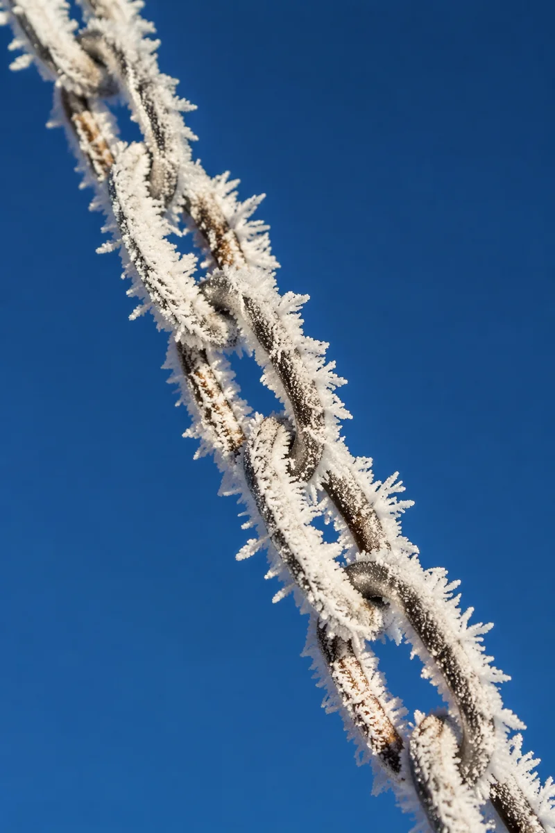 Frosted Chain Against Deep Winter Sky