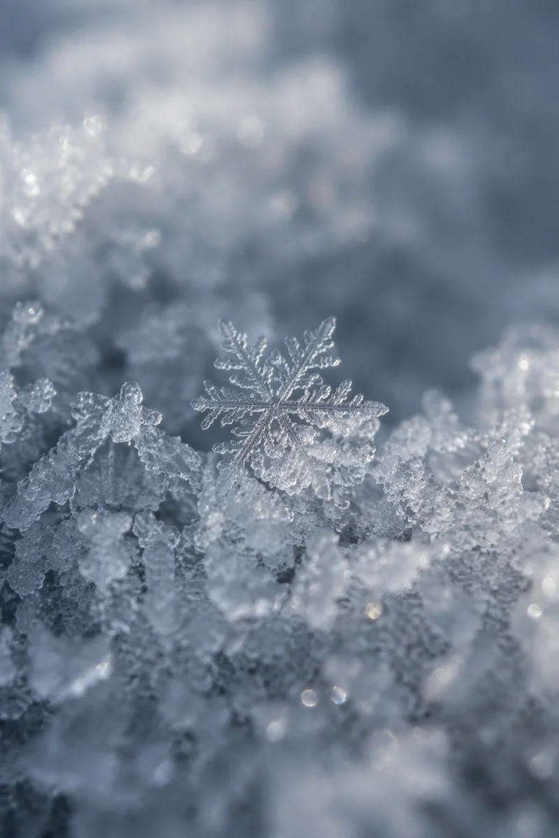 Macro Snowflake on Icy Winter Crystals