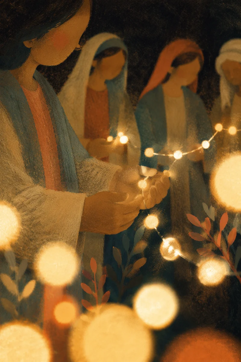 Silhouetted Hands Holding Warm Fairy Lights