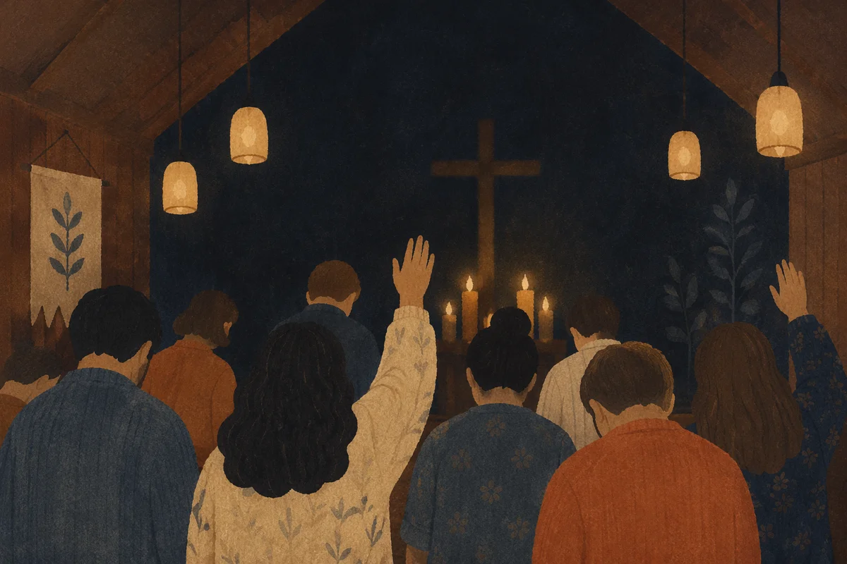 Soft Bokeh Lights in Wooden Chapel