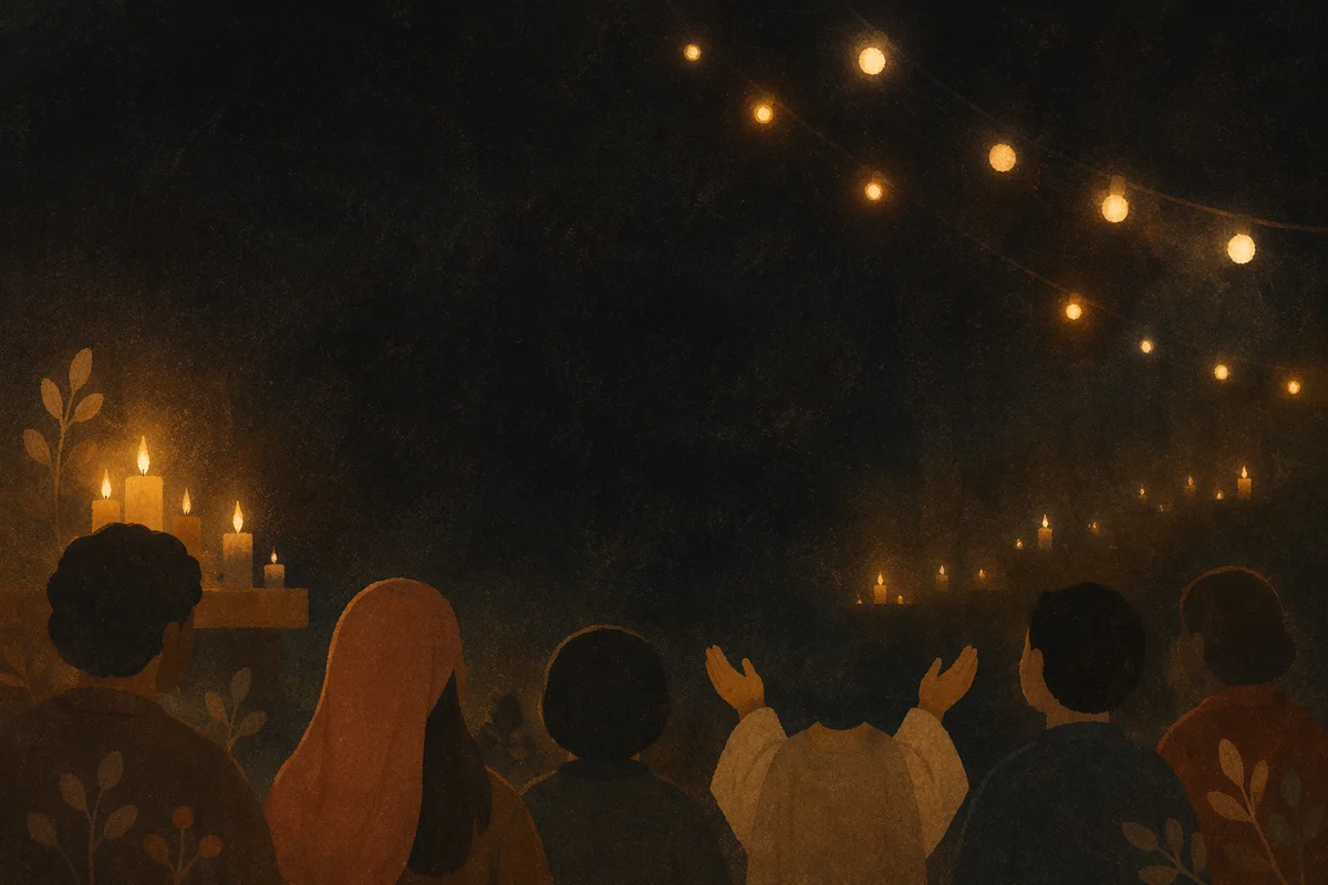 Amber Bokeh Lights in Dark Chapel