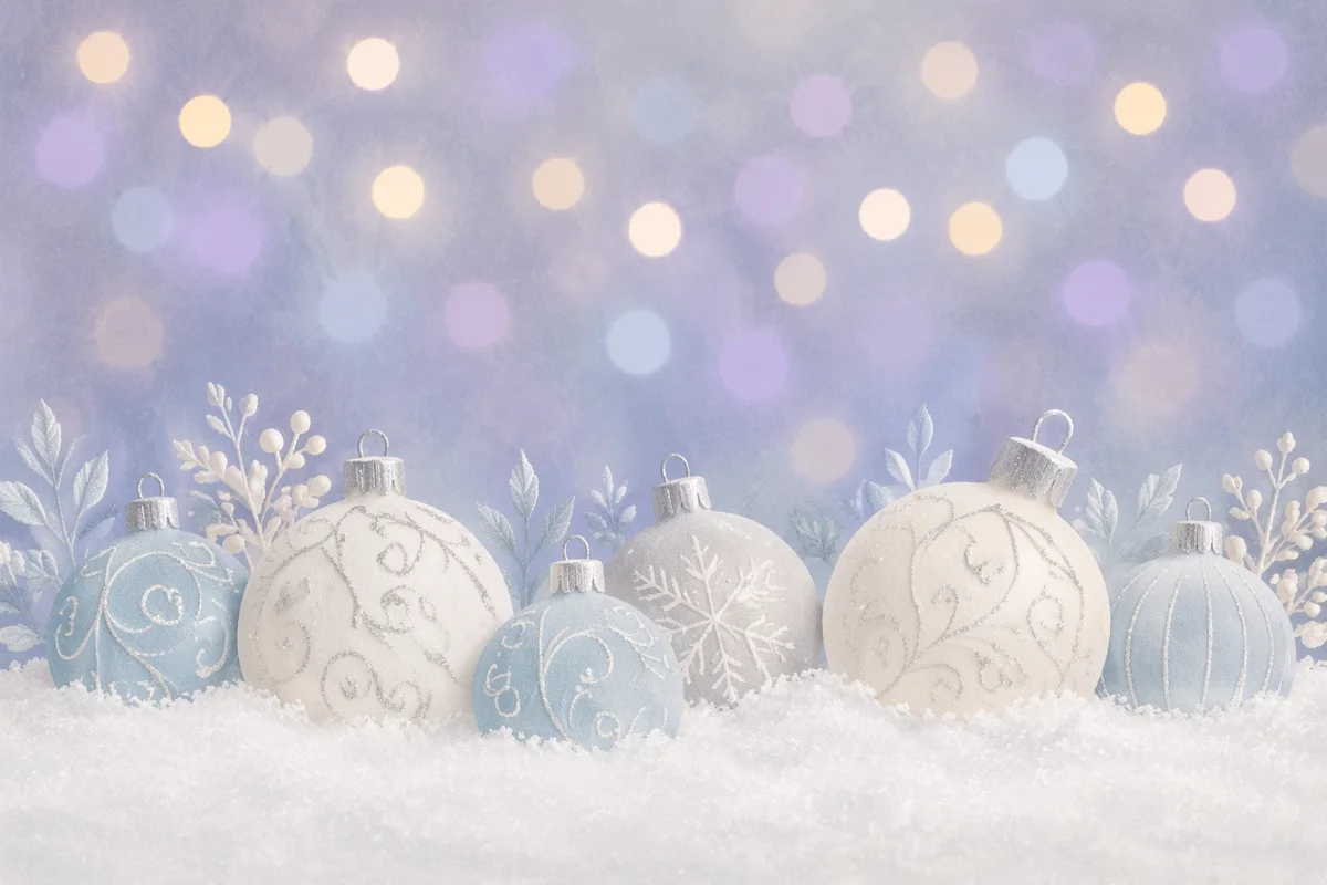 Glass Ornaments on Snow with Bokeh