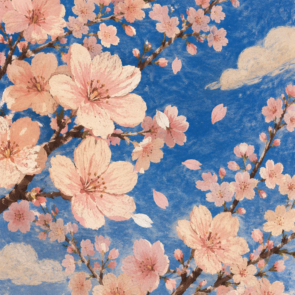 Soft Pink Cherry Blossoms Under Blue Sky