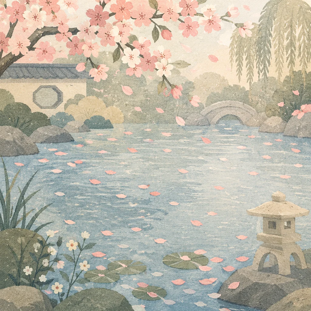 Soft Pink Cherry Blossom Pond Background