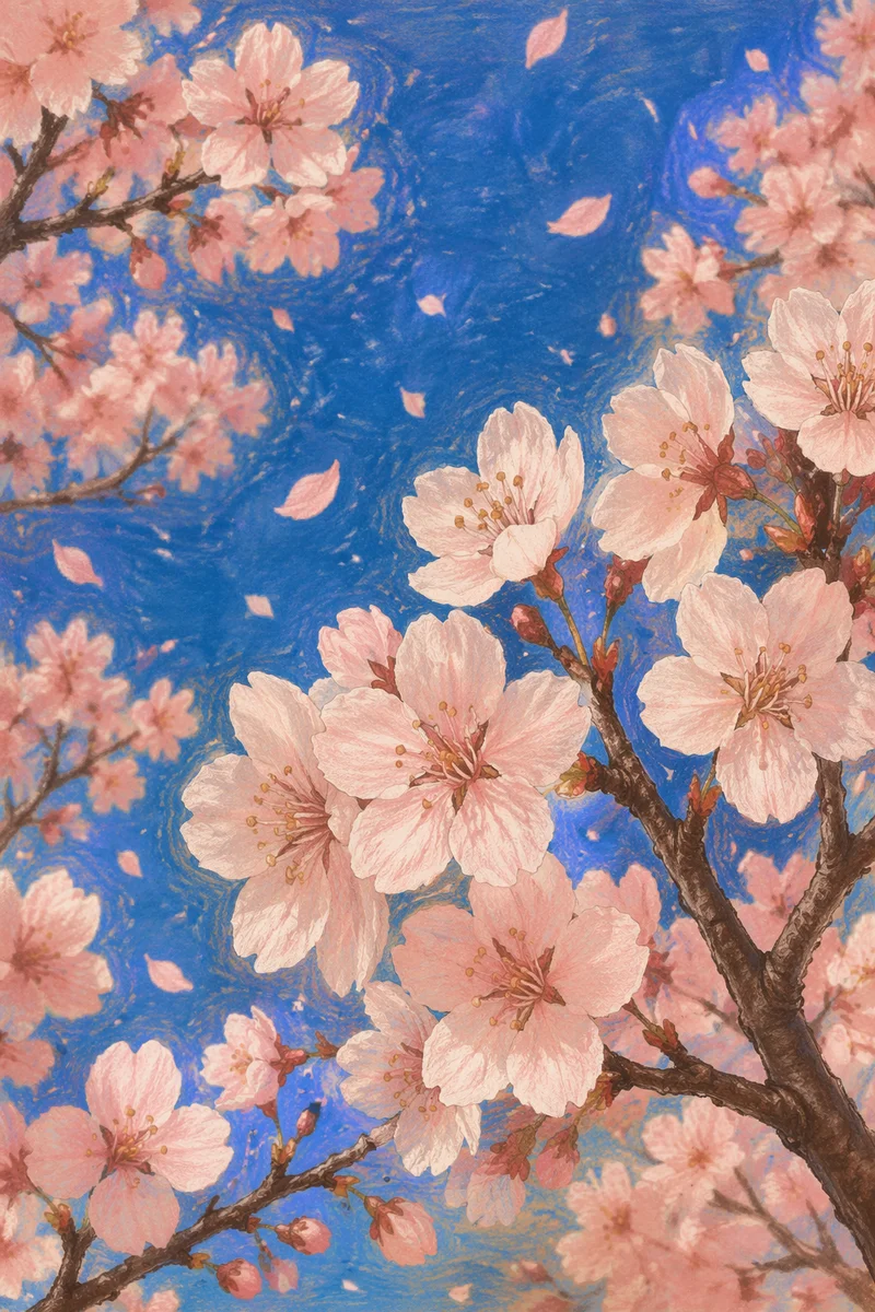 Soft Pink Cherry Blossoms Under Blue Sky