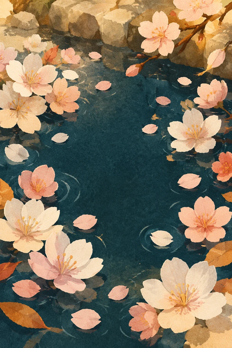 Soft Pink Cherry Blossoms on Garden Pond