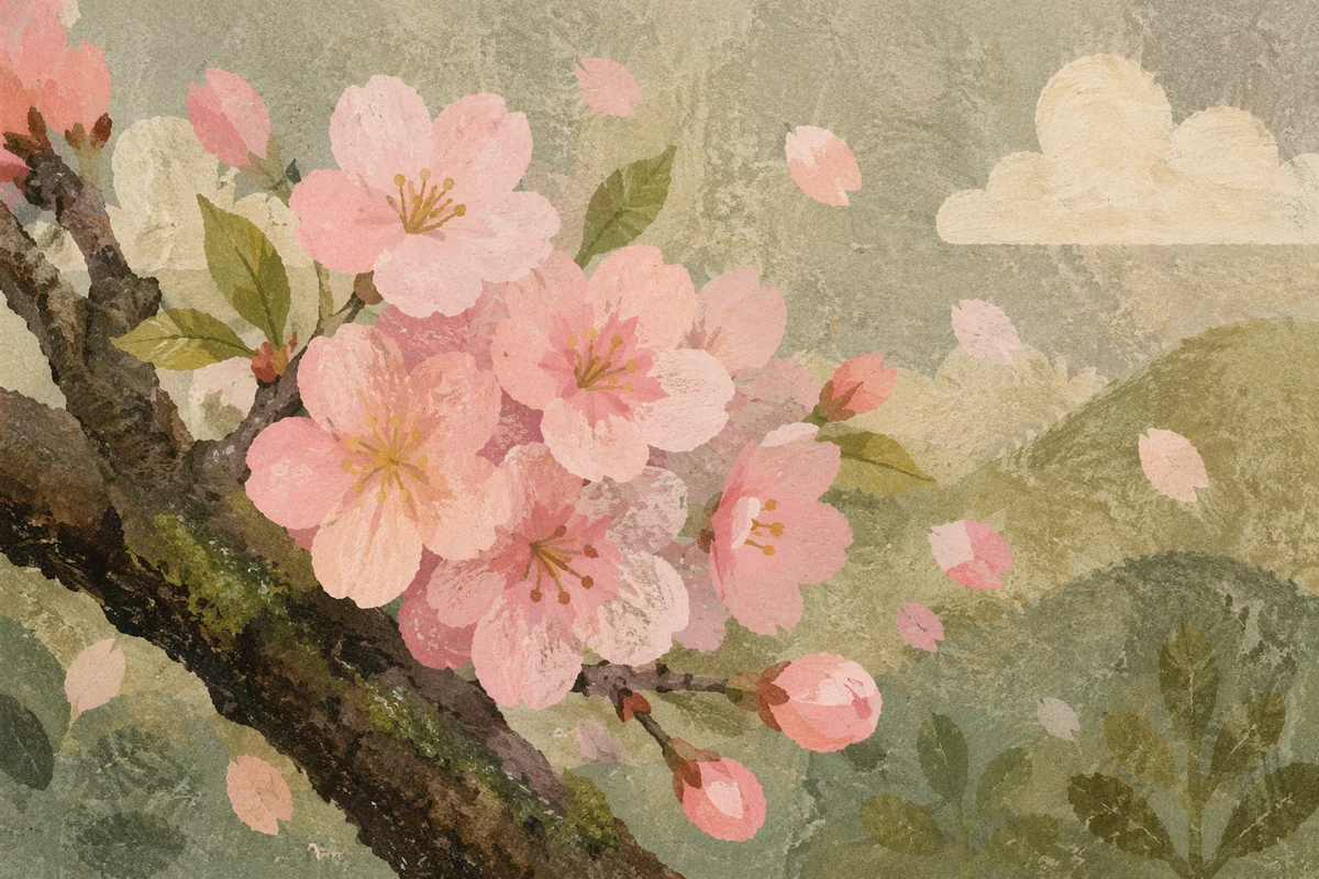 Soft Pink Cherry Blossoms With Floating Petals