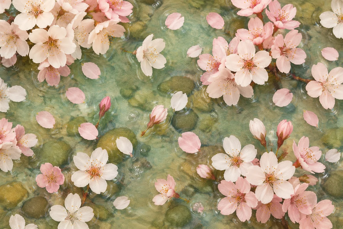 Soft Pink Cherry Blossoms on Water