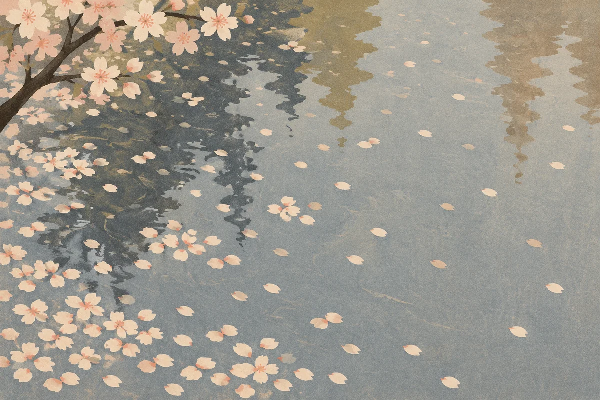 Soft Cherry Blossom Petals on Pond