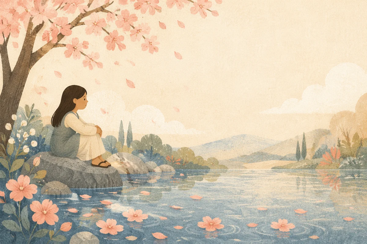Soft Pink Cherry Blossom Pond Background