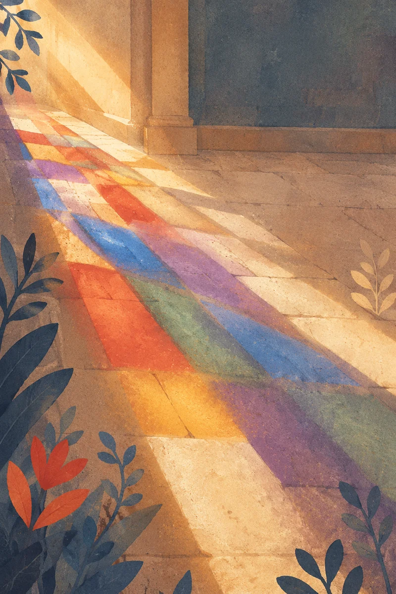 Colorful Stained Glass Light on Sanctuary Floor