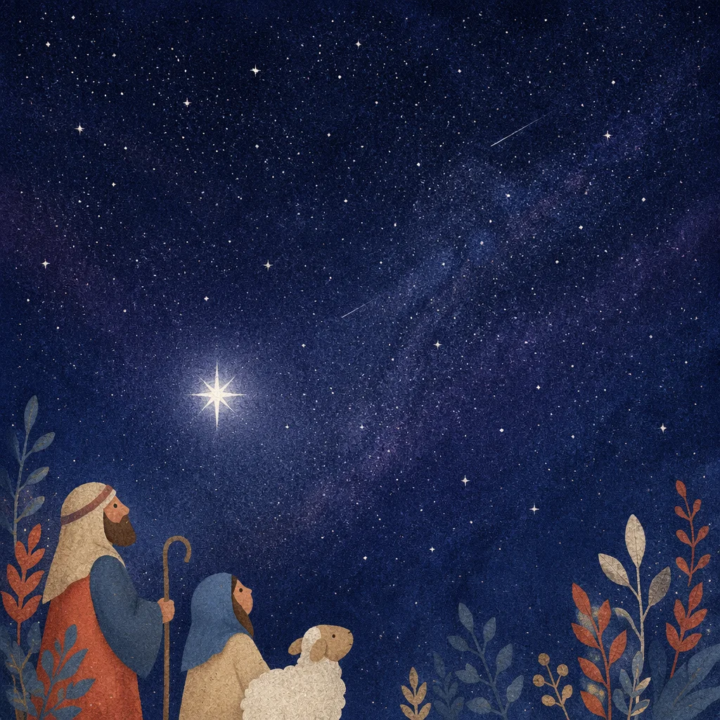 Quiet Starry Night with Guiding Bright Star