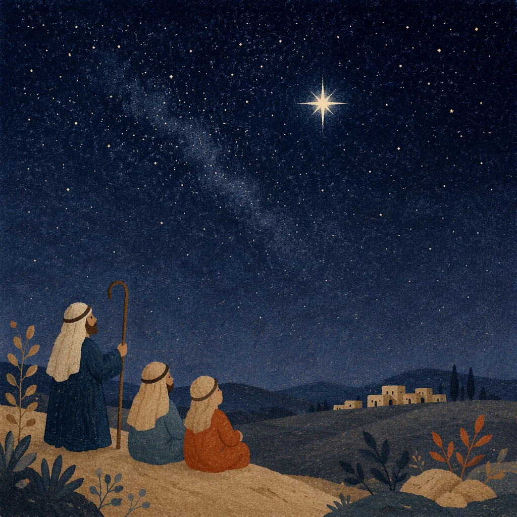 Serene Starry Night with Bright Guiding Star