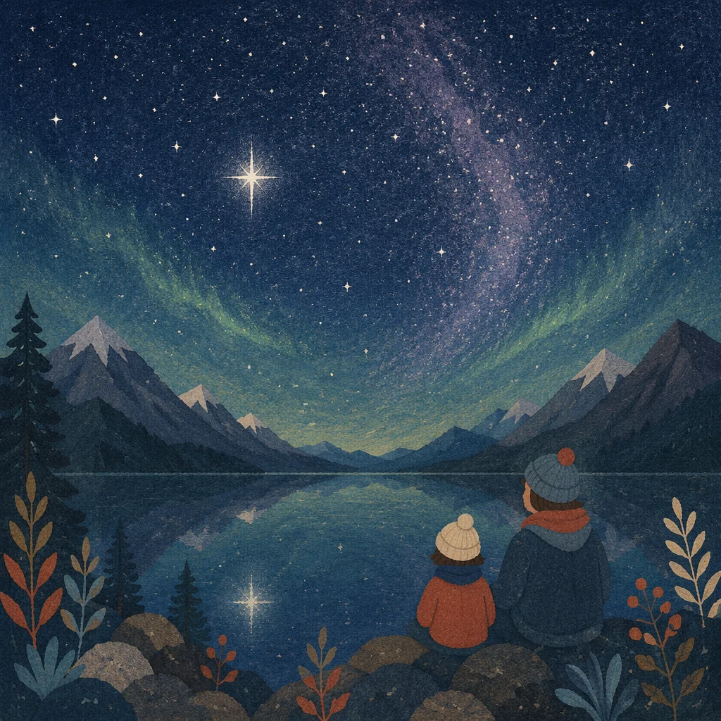 Bright Star Over Serene Alpine Lake