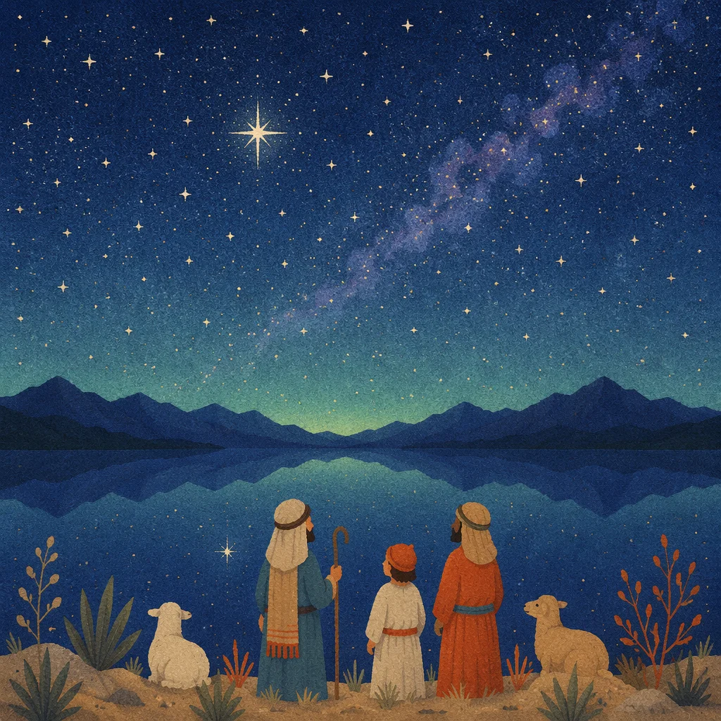 Bright Guiding Star Over Silent Mountain Lake