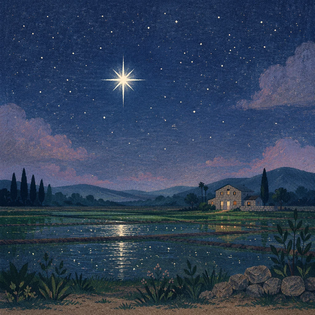 Bright Star Over Quiet Wetland Night