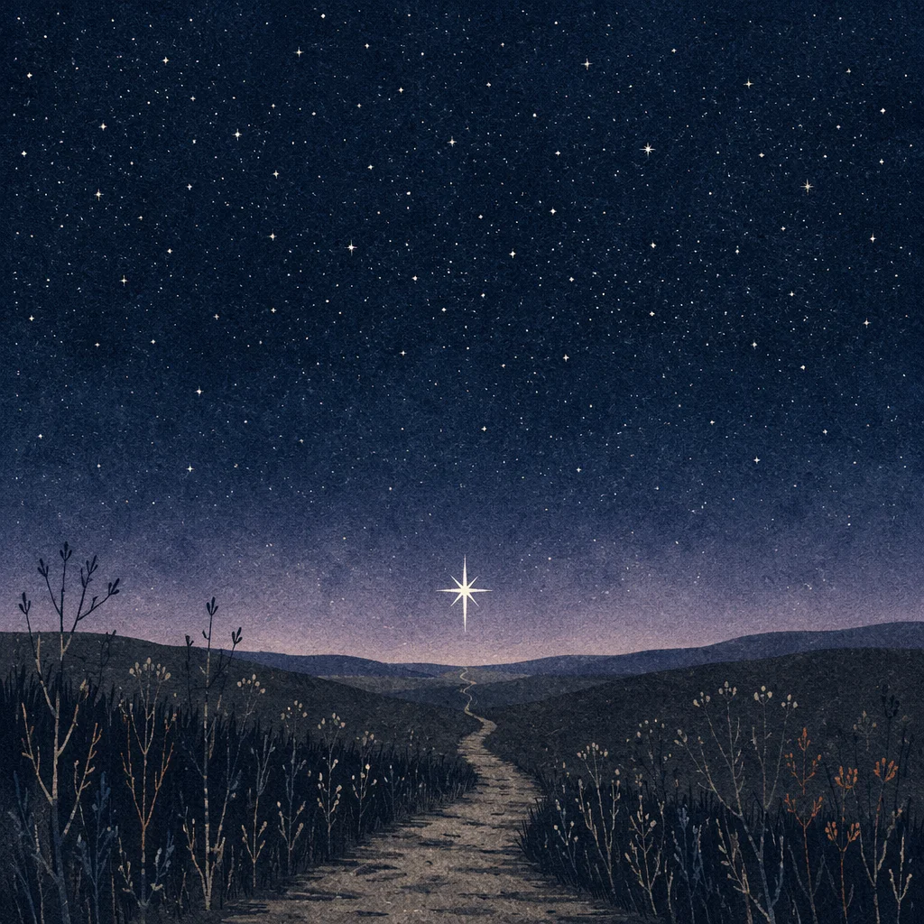 Bright Star Over Quiet Midnight Countryside