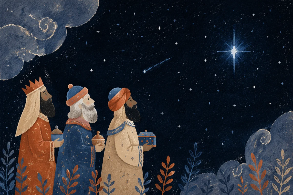 Starry Night Sky with Bright Guiding Star