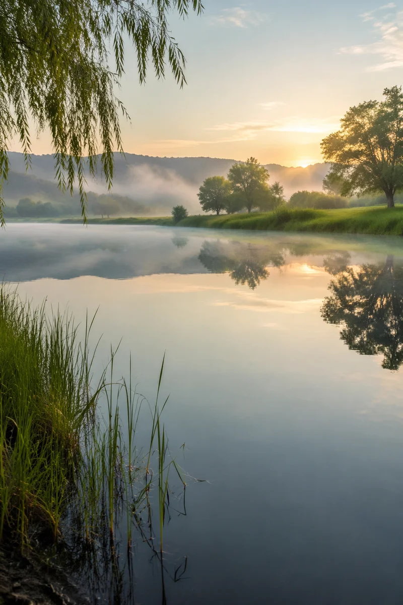 Still Waters Reflection at Dawn Background