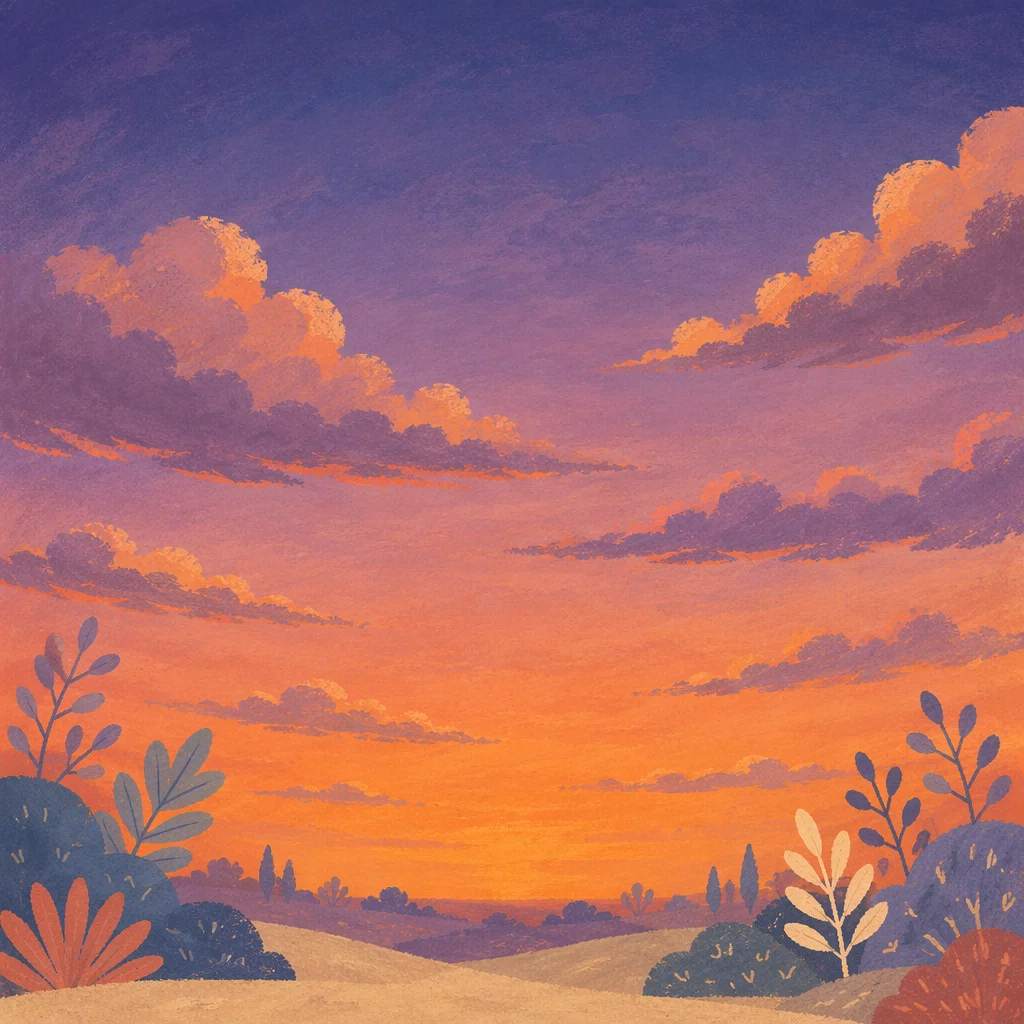 Peaceful Sunset Sky with Purple Clouds