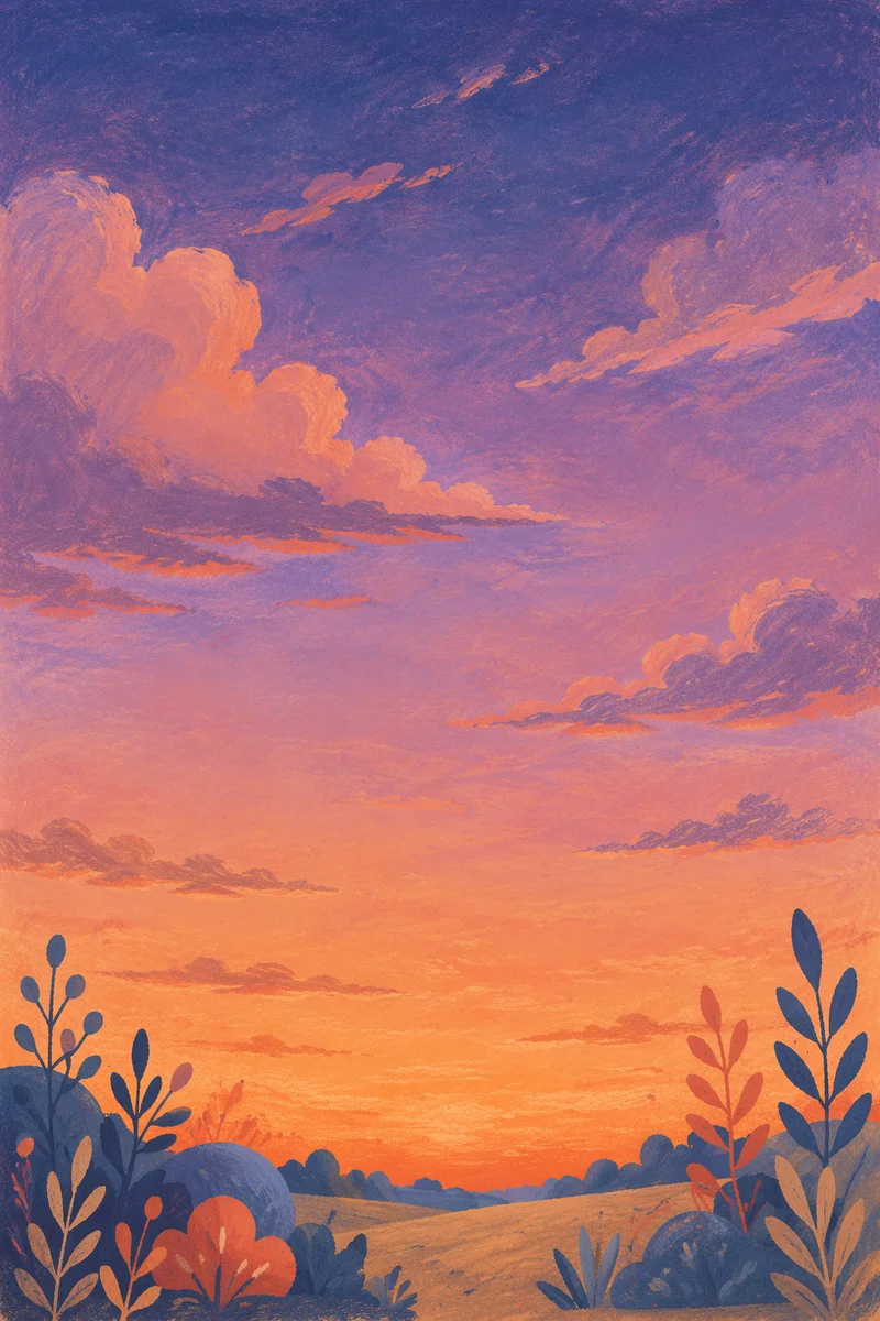 Peaceful Sunset Sky with Purple Clouds
