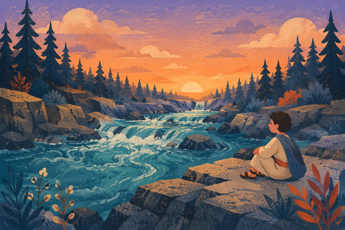 Sunset River Gorge with Purple Clouds