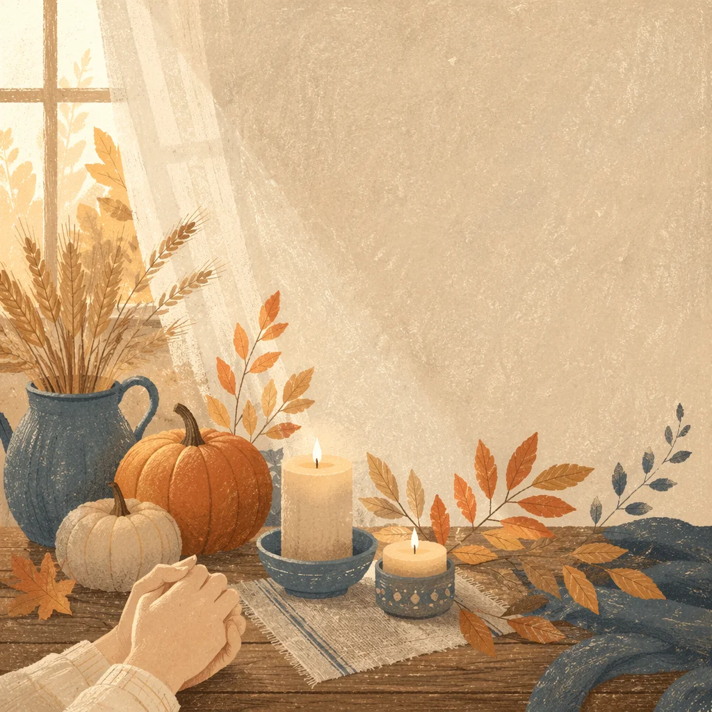 Autumn Harvest Table with Clasped Hands