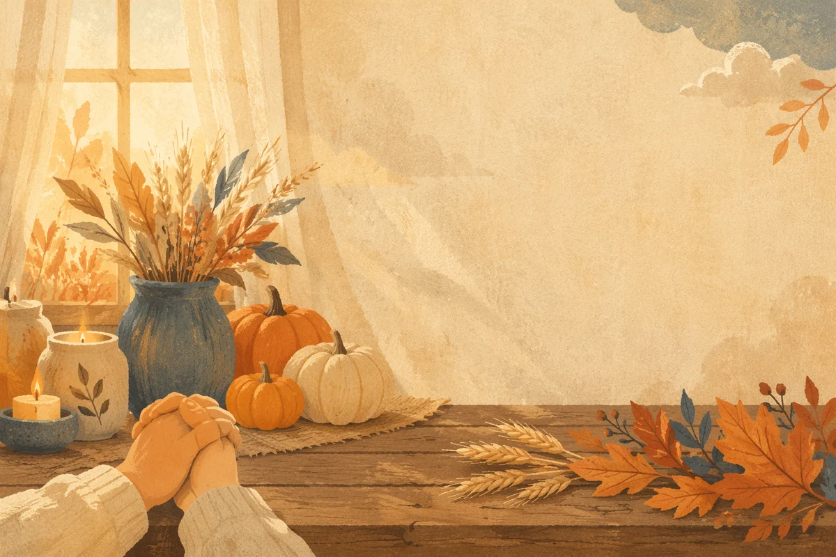 Autumn Table with Clasped Hands