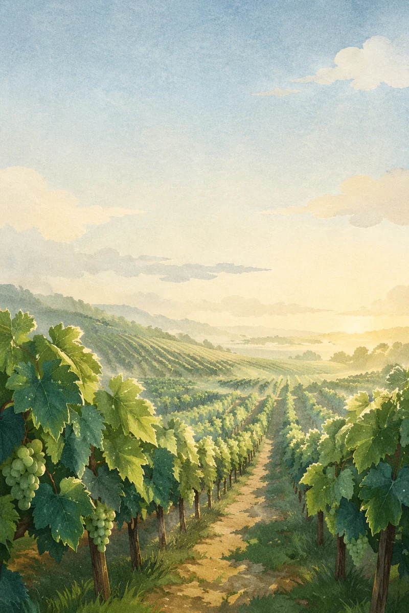 Abundant Green Vineyard Rows at Dawn