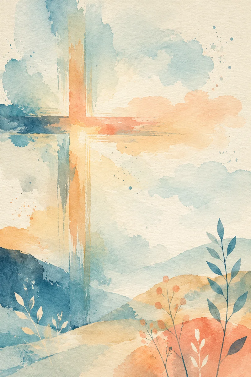 Abstract Watercolor Cross on Cream Paper