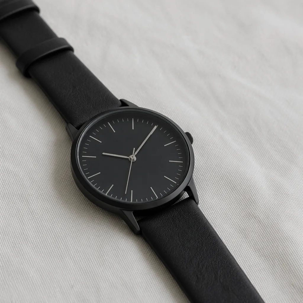 Minimal Black Wristwatch on White Background