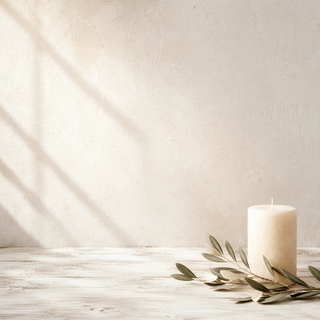 Minimal Ivory Candle and Olive Branch Background