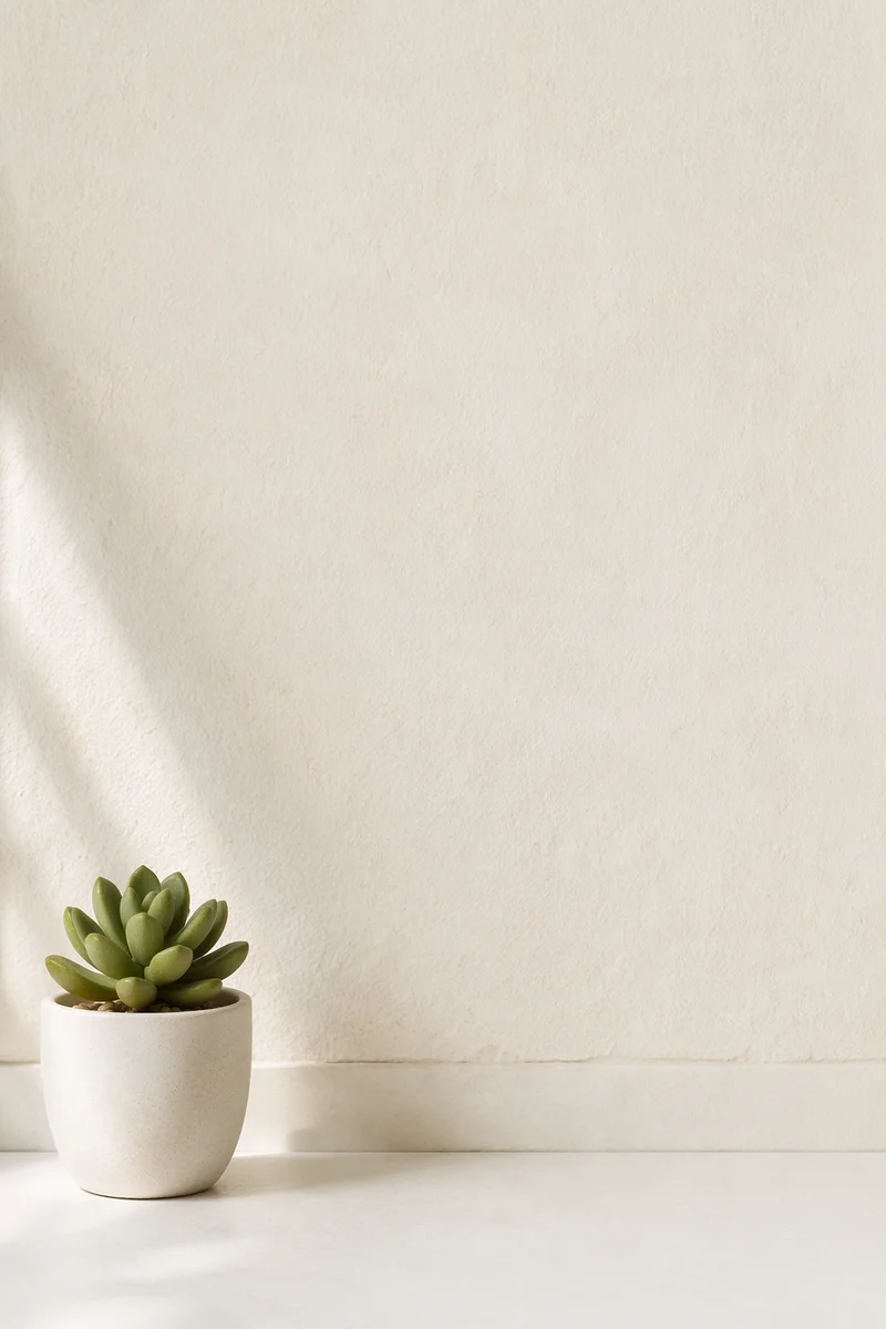 Minimal White Succulent Background with Copy Space