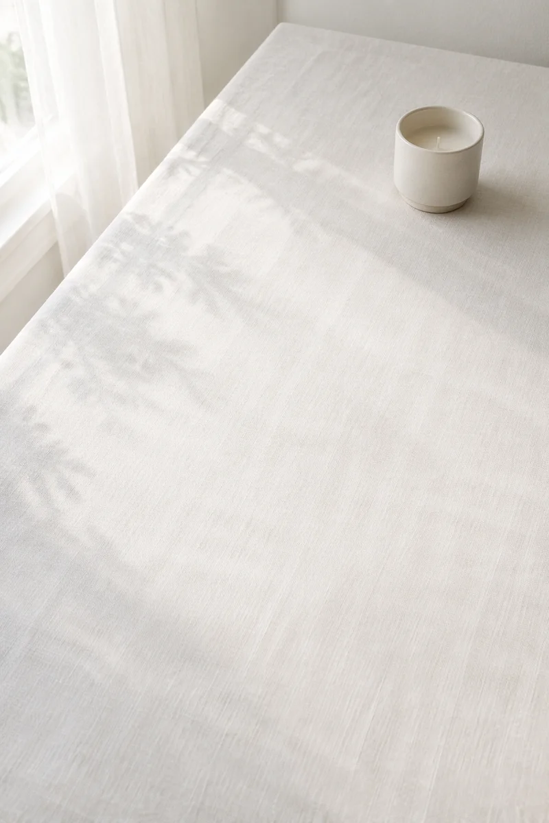 Minimal White Linen Tabletop With Candle