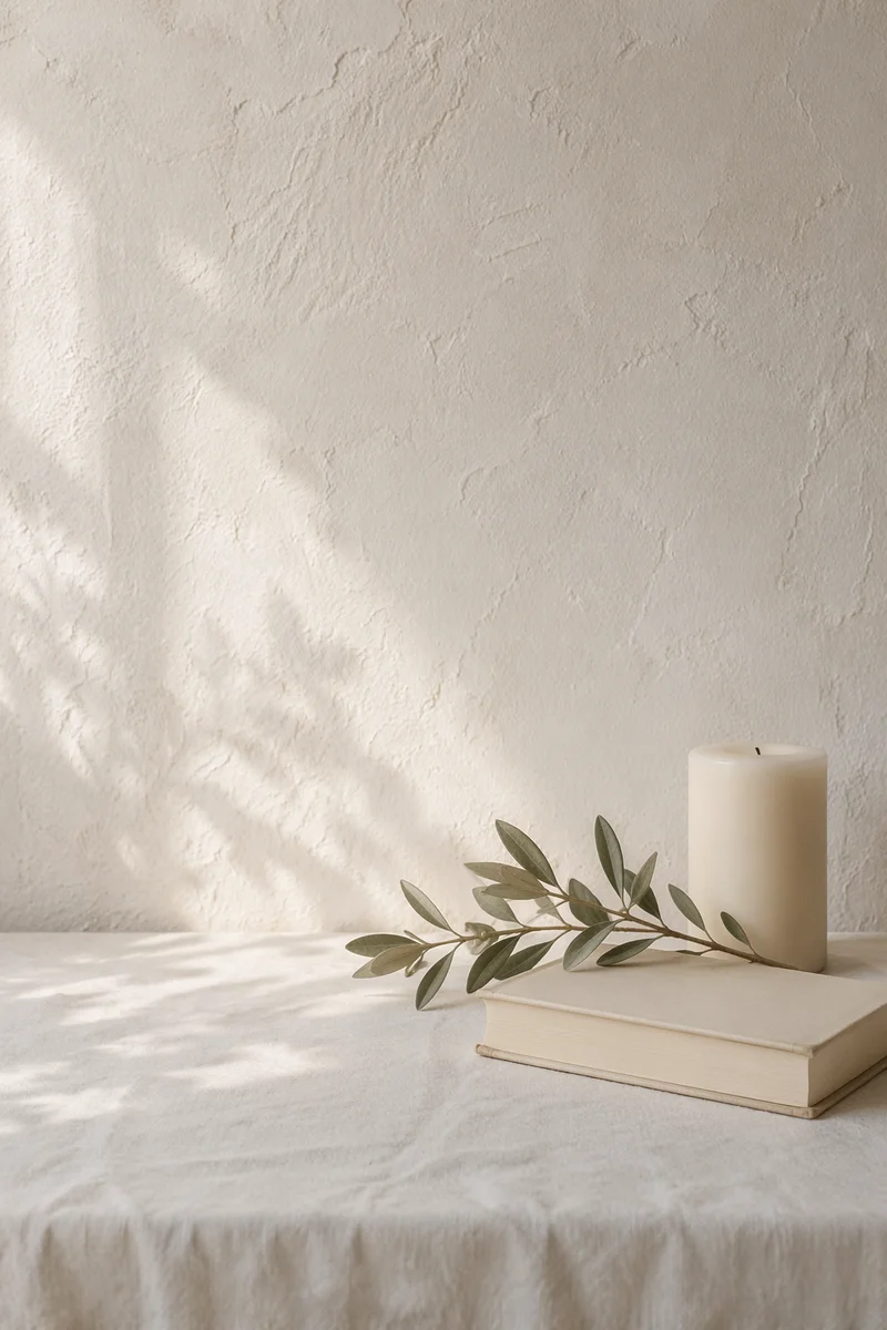 Minimal White Tabletop with Candle and Book