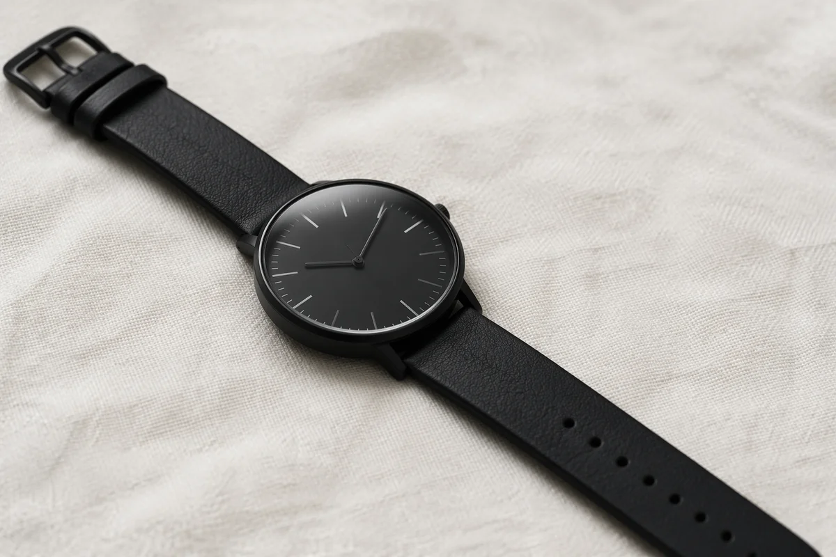 Minimal Black Wristwatch on White Background