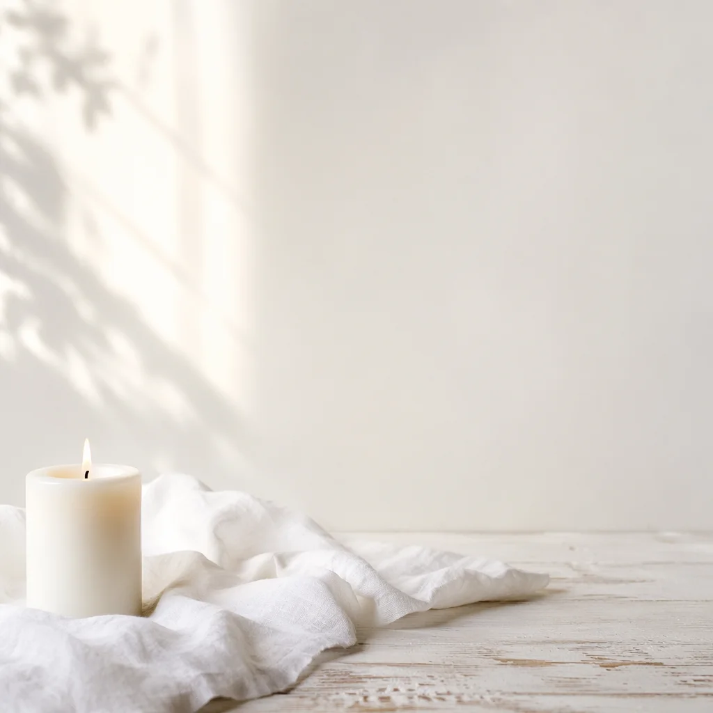Minimal White Tabletop with Ivory Candle