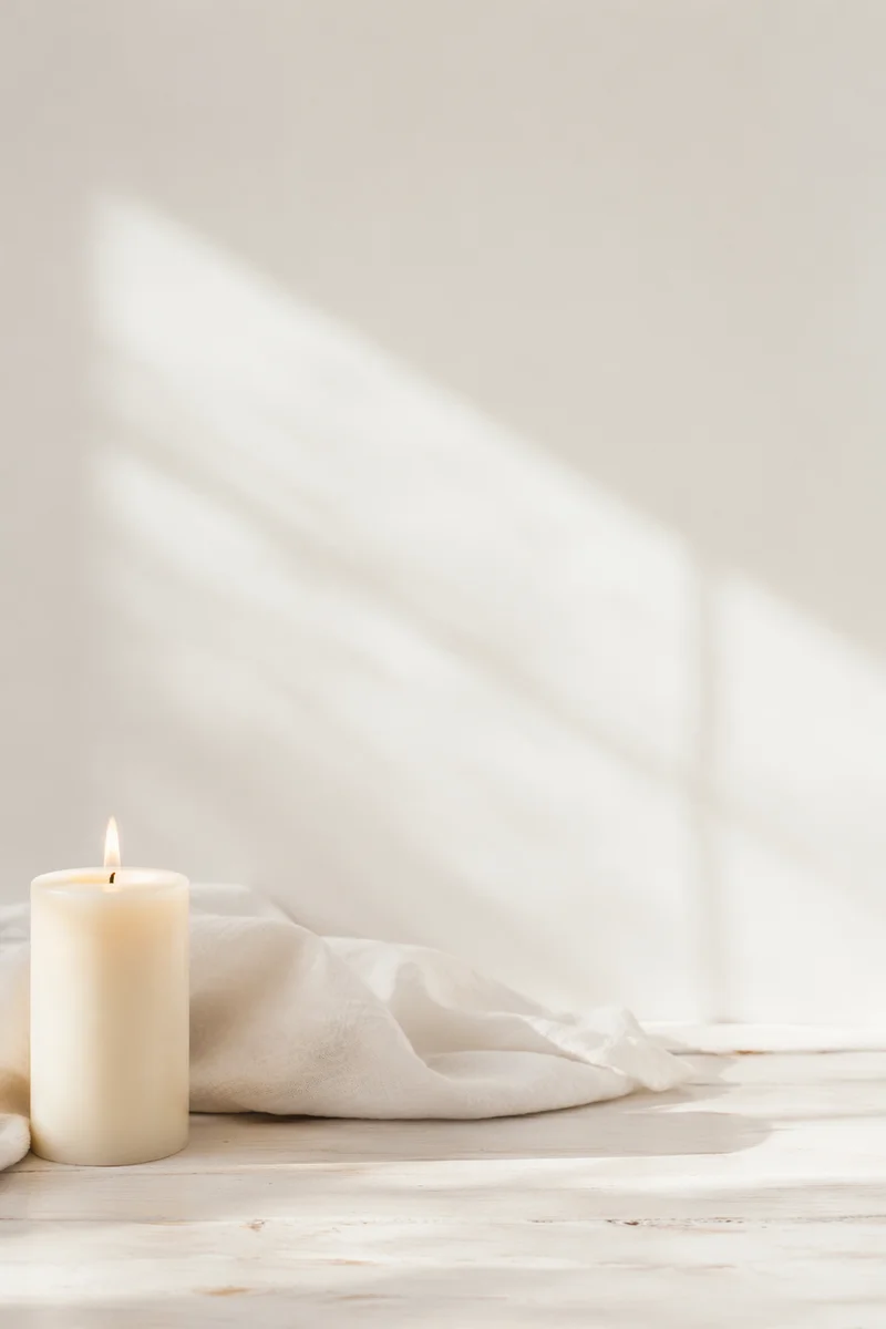 Minimal White Tabletop with Ivory Candle