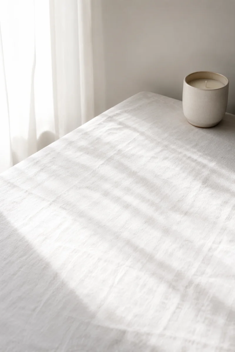 Minimal White Linen Tabletop with Candle