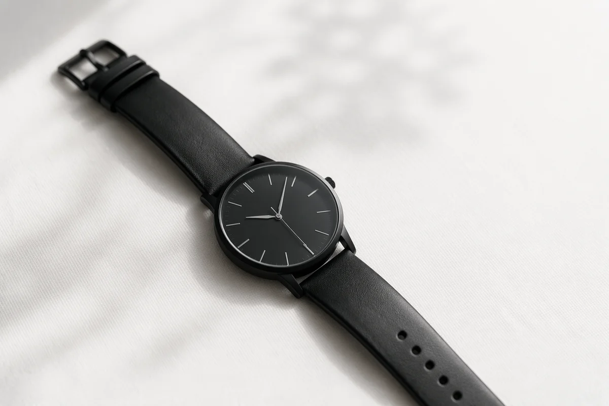 Minimal Black Wristwatch on White Background