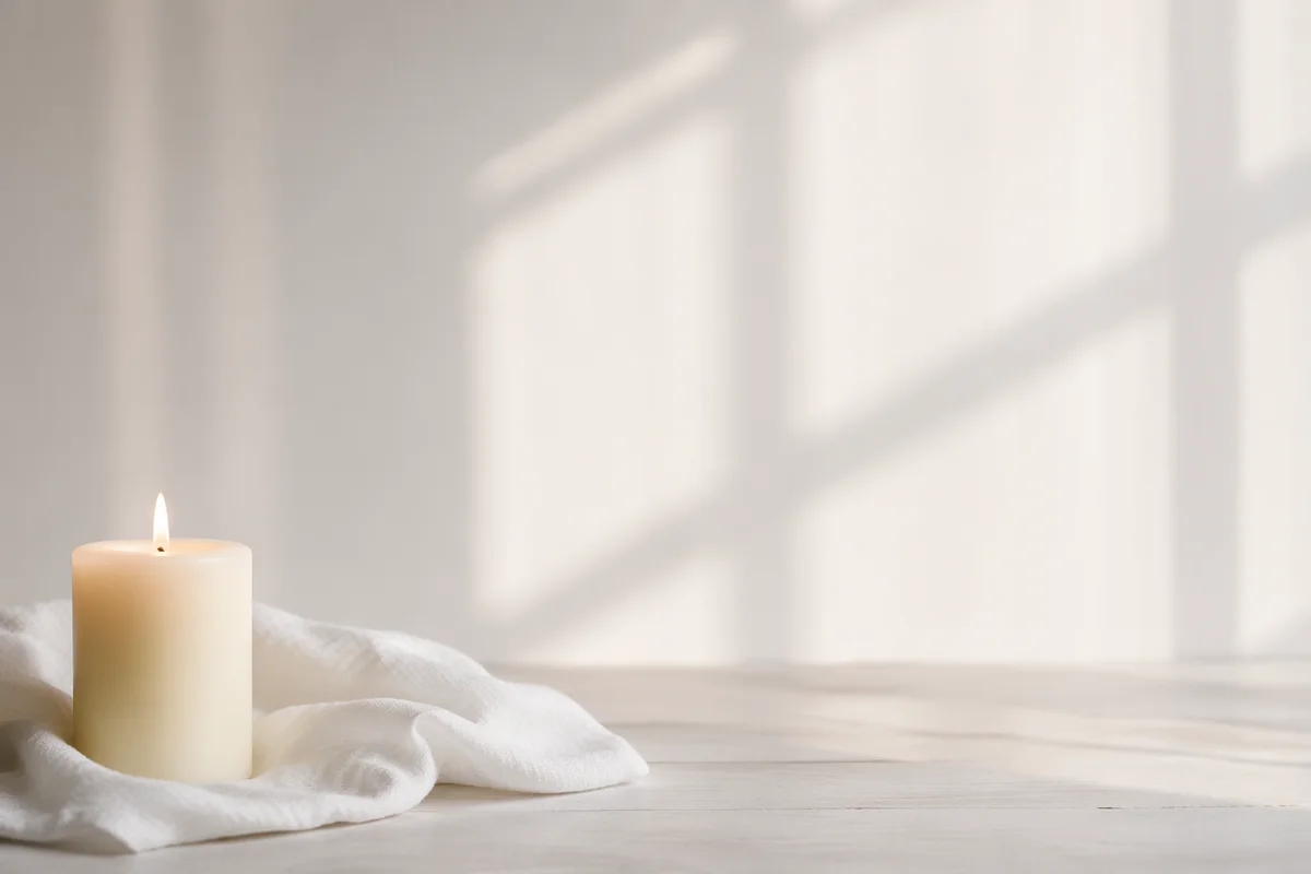 Minimal White Tabletop with Ivory Candle