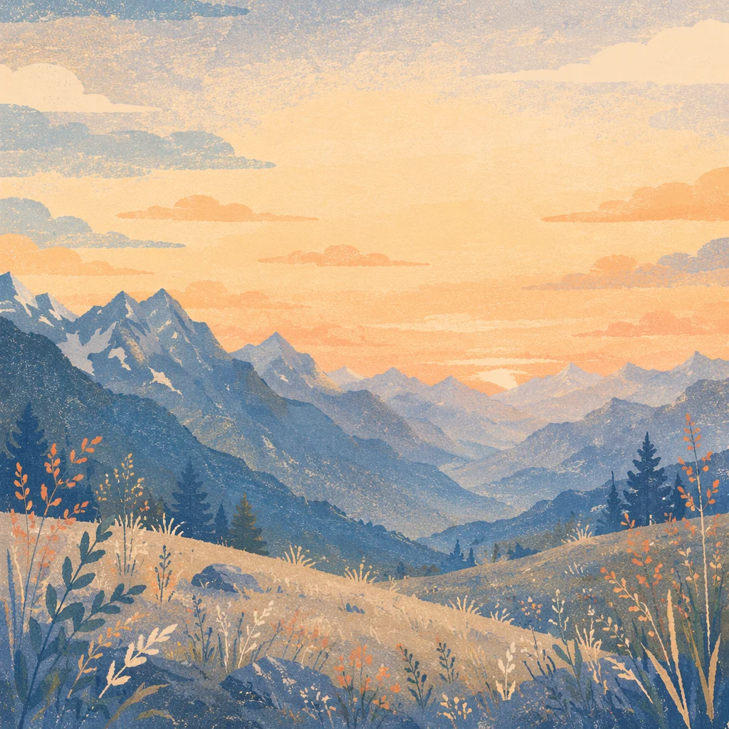 Panoramic Sunrise Mountains with Alpine Meadow