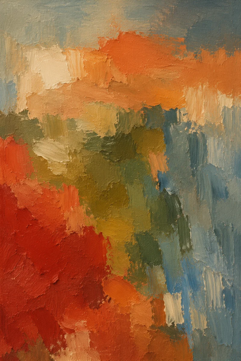 Abstract Impasto Canvas with Warm Crimson Strokes