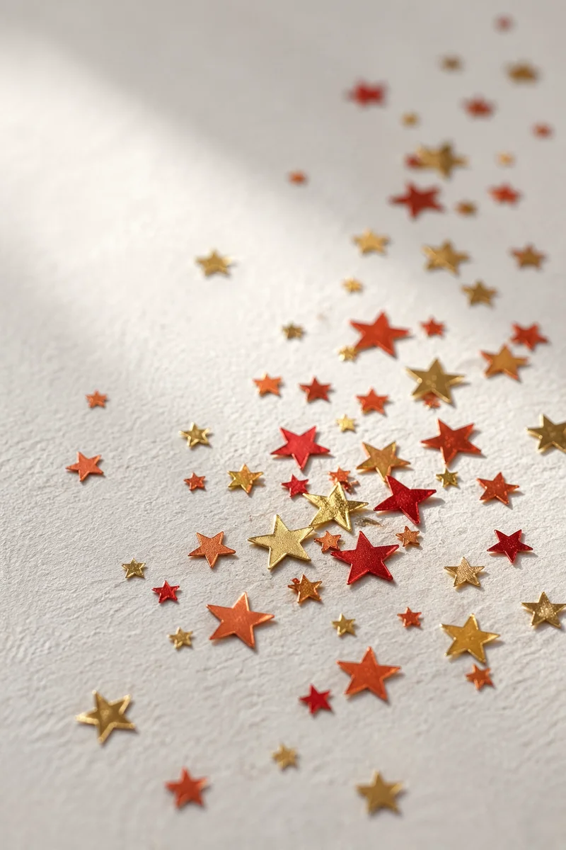 Festive Star Confetti on White Background