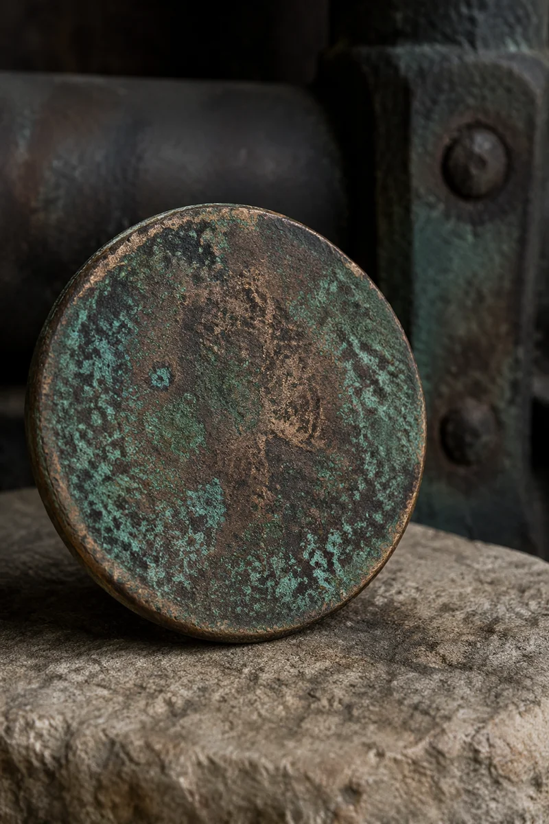 Aged Copper Disc With Green Patina